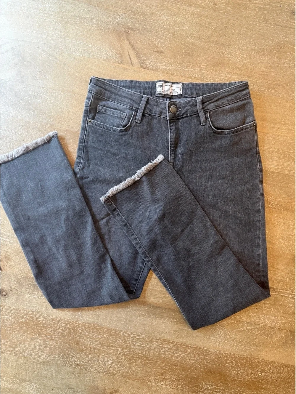 Free People Dark Gray Jeans Sz28 Frayed Hem Raw Edge Straight Leg 61502-16515125